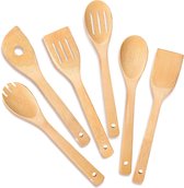 Spatels -Houten Keukengerei -Antiaanbak Spatel Set- 6 Delig Keukengerei -Lepel- Schuimspaan