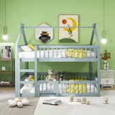 Kinderbed - stapelbed 140x200 cm - hoogslaper - met trap - loft design - massief hout - grijs - zonder matras