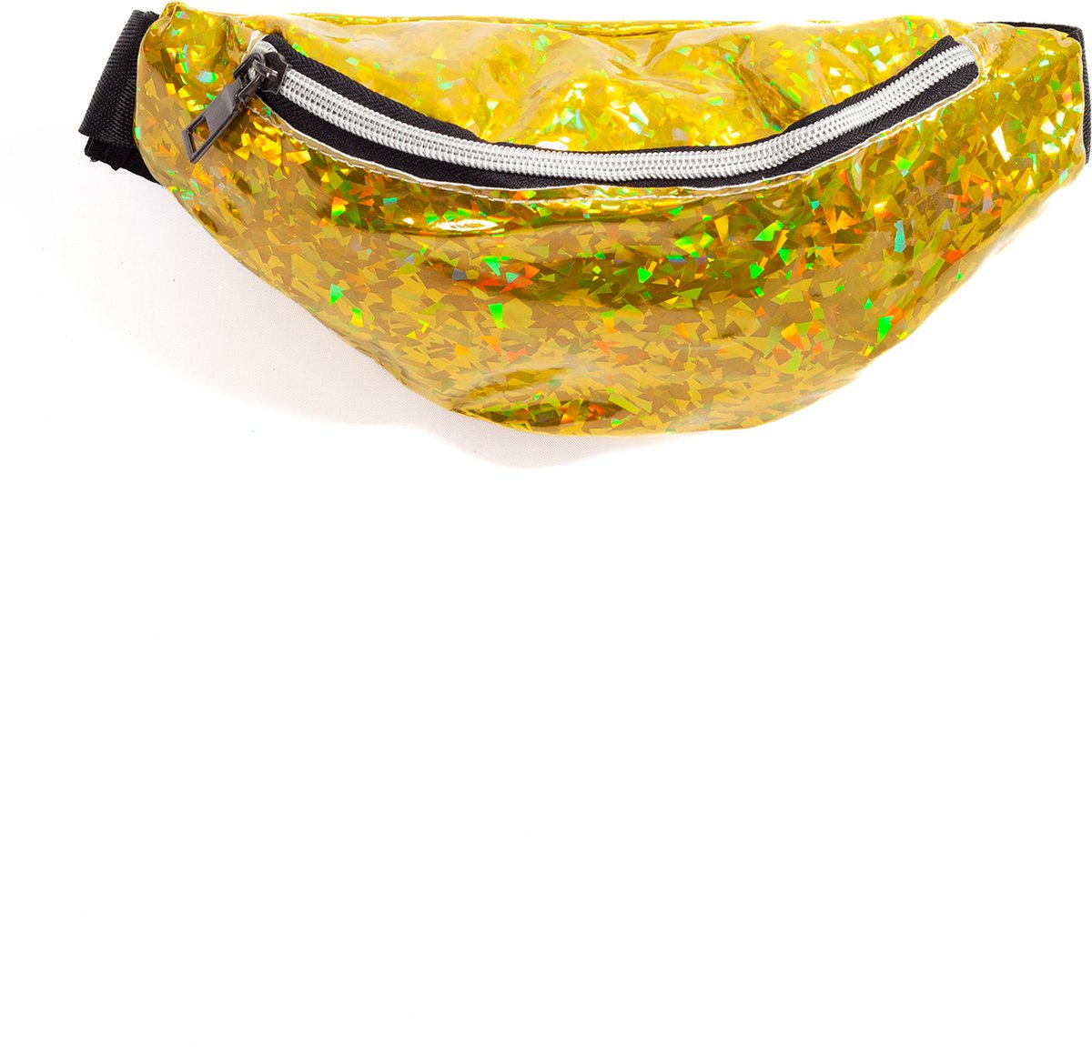 KIMU® Heuptasje Geel Holografisch Iridescent Glitter - Heuptas Klein Fanny Pack Pvc Goud Tas Regenboog Tasje Glitter Metallic Festival