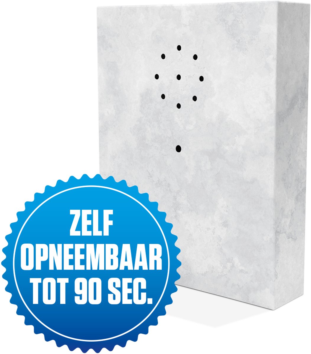 E-motionBox - Beton - Activatie d.m.v. Bewegingssensor - Zelf opneembaar tot 90 seconden - Spreek je eigen boodschap in - Jouw eigen geluid - Inclusief 3x AAA Batterijen - Vogelhuisje met geluid - Voor op Toilet