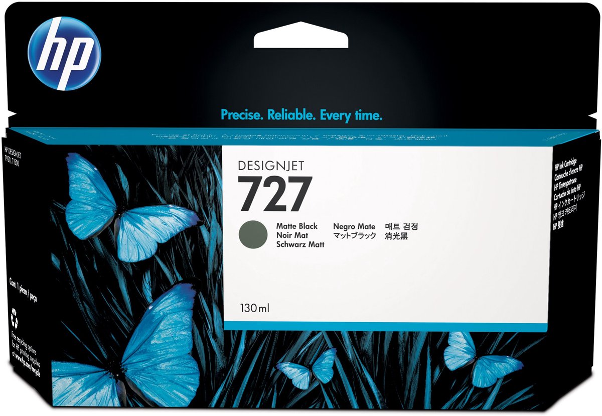 HP 727 Inktcartridge B3P22A, Mat Zwart