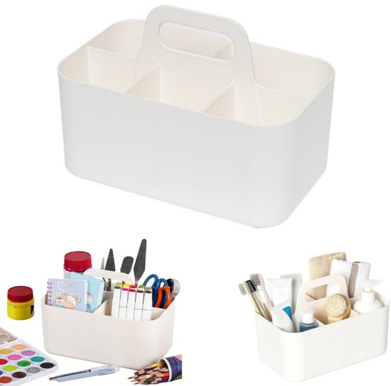 Draagbare Plastic Opslag Caddy Multifunctionele Tafel Caddy met 3 Compartimenten en Handvat Verdeelde Opbergmand Bin voor Thuis Klas