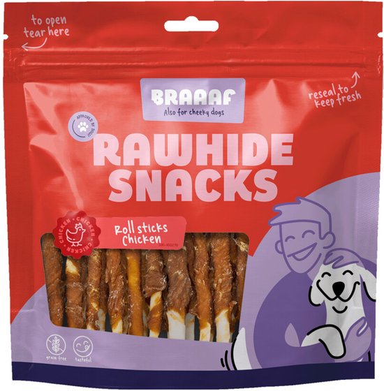 Braaaf Roll Sticks Hondensnack - Kip - 12,5 cm - 30 Stuks