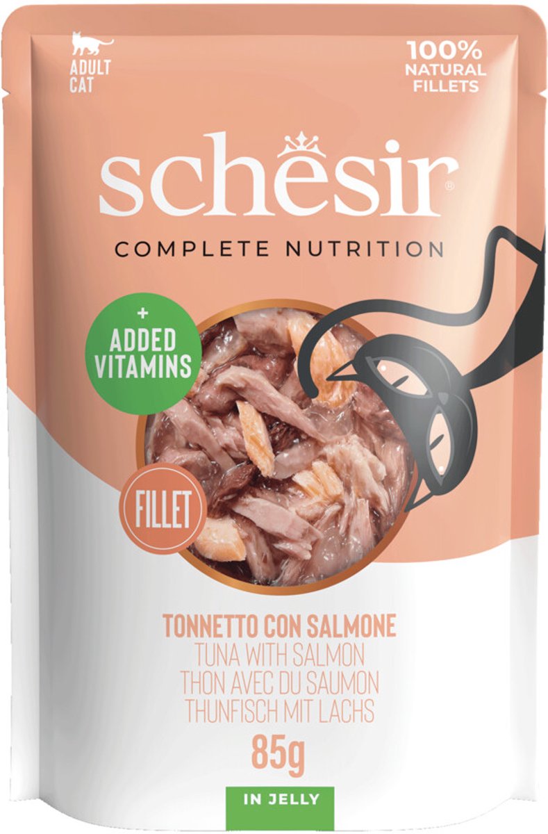 Schesir Kattenvoer Pouch Tonijn - Zalm in Gelei - 12 x 85 gr - Voordeelverpakking