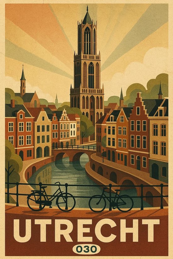 Utrecht Poster - Steden Posters - Nederland - Tekst - Domtoren - Wanddecoratie Woonkamer - 180 gram papier - S6643WV - Formaat 50 x 70cm