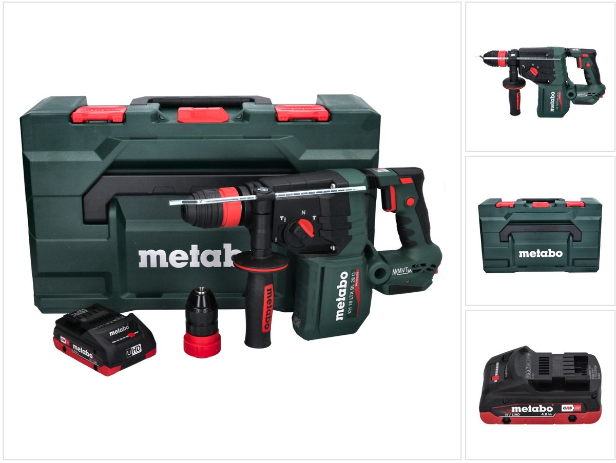 Metabo KH 18 LTX BL 28 Q accu-boorhamer 18 V 3 J SDS plus Brushless + 1x accu 4,0 Ah + metaBOX - zonder oplader