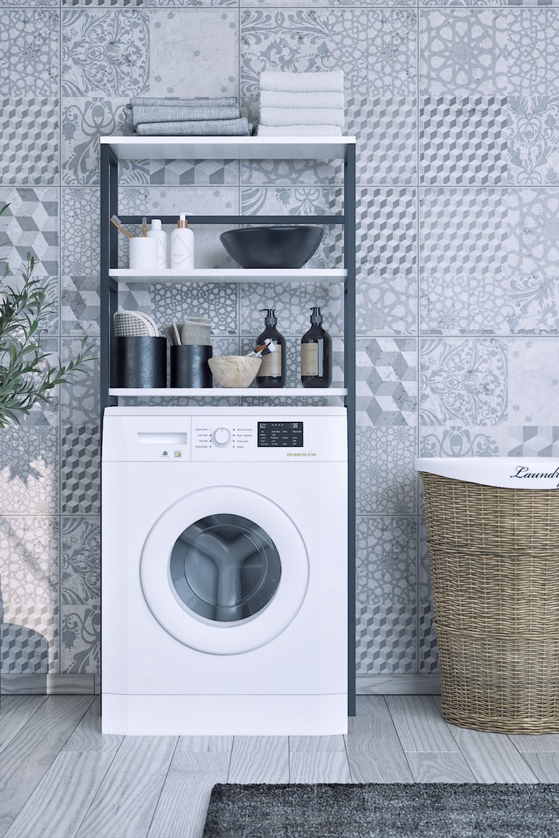 Wasmachine Kast| Wasmachine Rek| 3 Laags| Wasmachine Ombouw| Opbergruimte| Wasmachine Meubel| Wit | Vrijstand| 21x66x150 cm