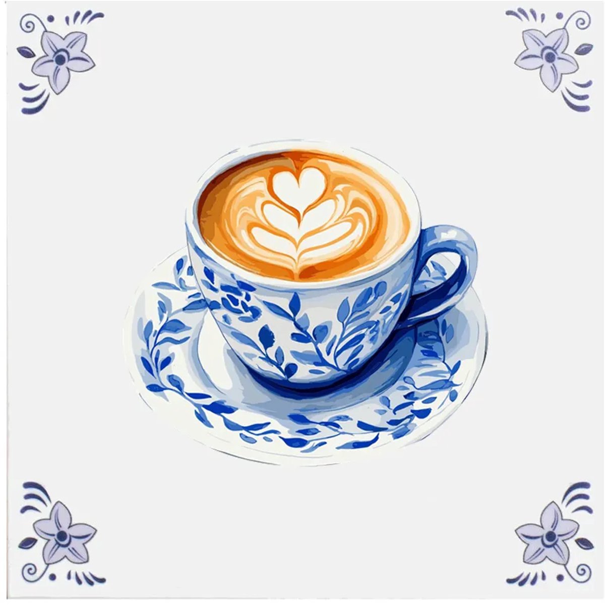 Delfts blauw tegeltje latte koffie - delfts blauw wandbord - delftsblauw - hollandse cadeautjes - wanddecoratie - decoratieve accessoires
