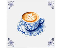 Delfts blauw tegeltje latte koffie - delfts blauw wandbord - delftsblauw - hollandse cadeautjes - wanddecoratie - decoratieve accessoires