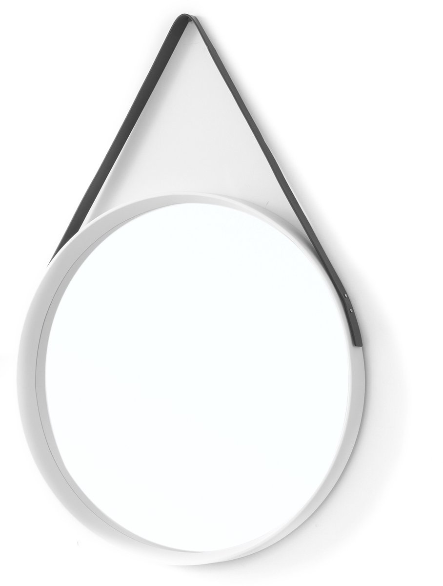 Giftdecor Spiegel Berlijn - wit - D52 cm - rond - ophangband - wandspiegel