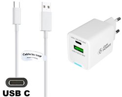 OneOne 45W super snellader met 2 poorten + 1,5m sterke USB C kabel. PD lader. Oplader adapter past op JBL Go 3, Go 4, Free 2, Flip 5 / 6, Charge 4 / 5, Tour One / One M2 / One Pro 2 / One Pro plus, Extreme 3 / 4