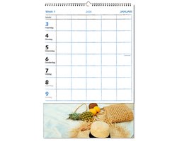 Castelli - gezinsplanner familiekalender 2026 - week - formaat 21x31.5cm - met ruimte voor 5 personen - made in Holland - ongeveer A4 formaat - strand