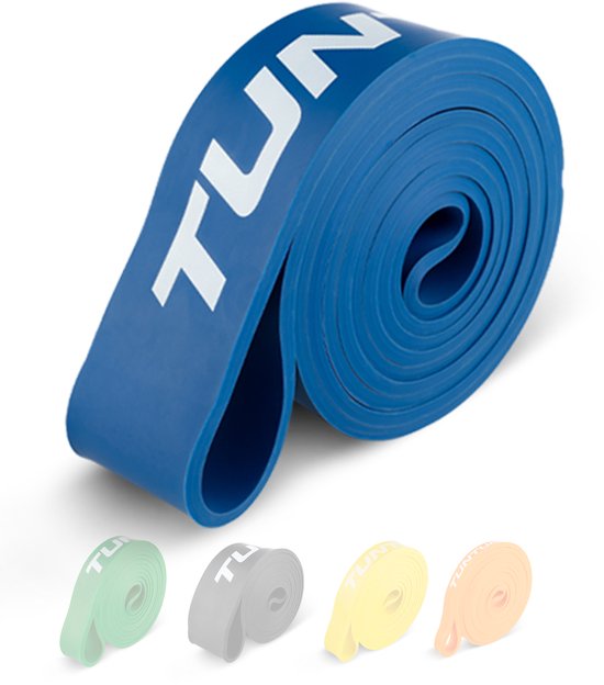 Tunturi Power Band - Weerstandsband 20 tot 55 kg – Pull up Resistance Band - Fitness Elastiek – 104 cm - Incl Trainingsapp - Blauw