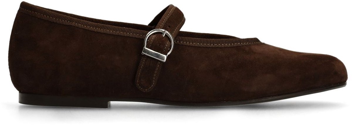 Manfield - Dames - Bruine suède ballerina's met gesp - Maat 40