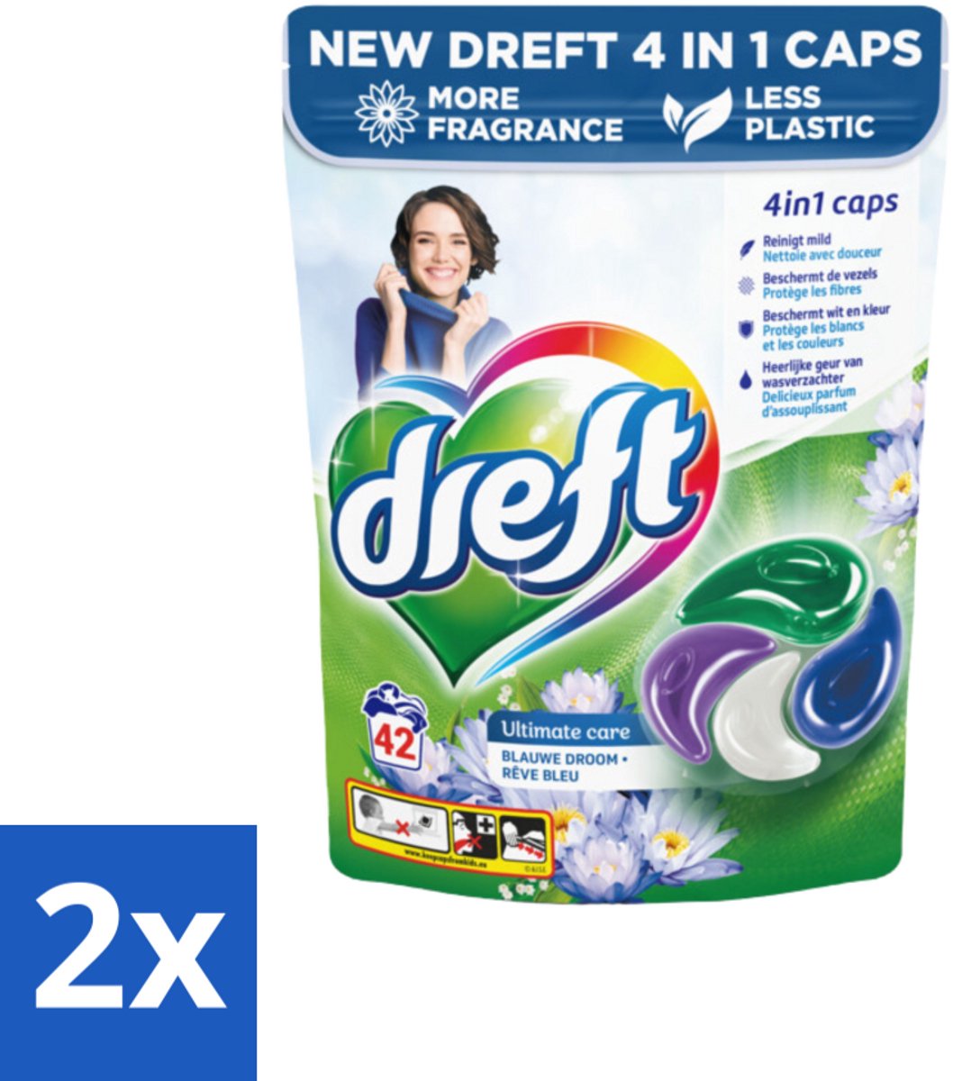 2 x Dreft - Wasmiddelcapsules - 4-in-1 Blue Dream - Krachtige waskracht - 42 Wasbeurten - Wasmiddel Capsules - Wasmiddel Blue Dream - Wasmiddel Voor Gekleurde Kleding - Wasmiddel Met Geur - Wasmiddel 4 In 1