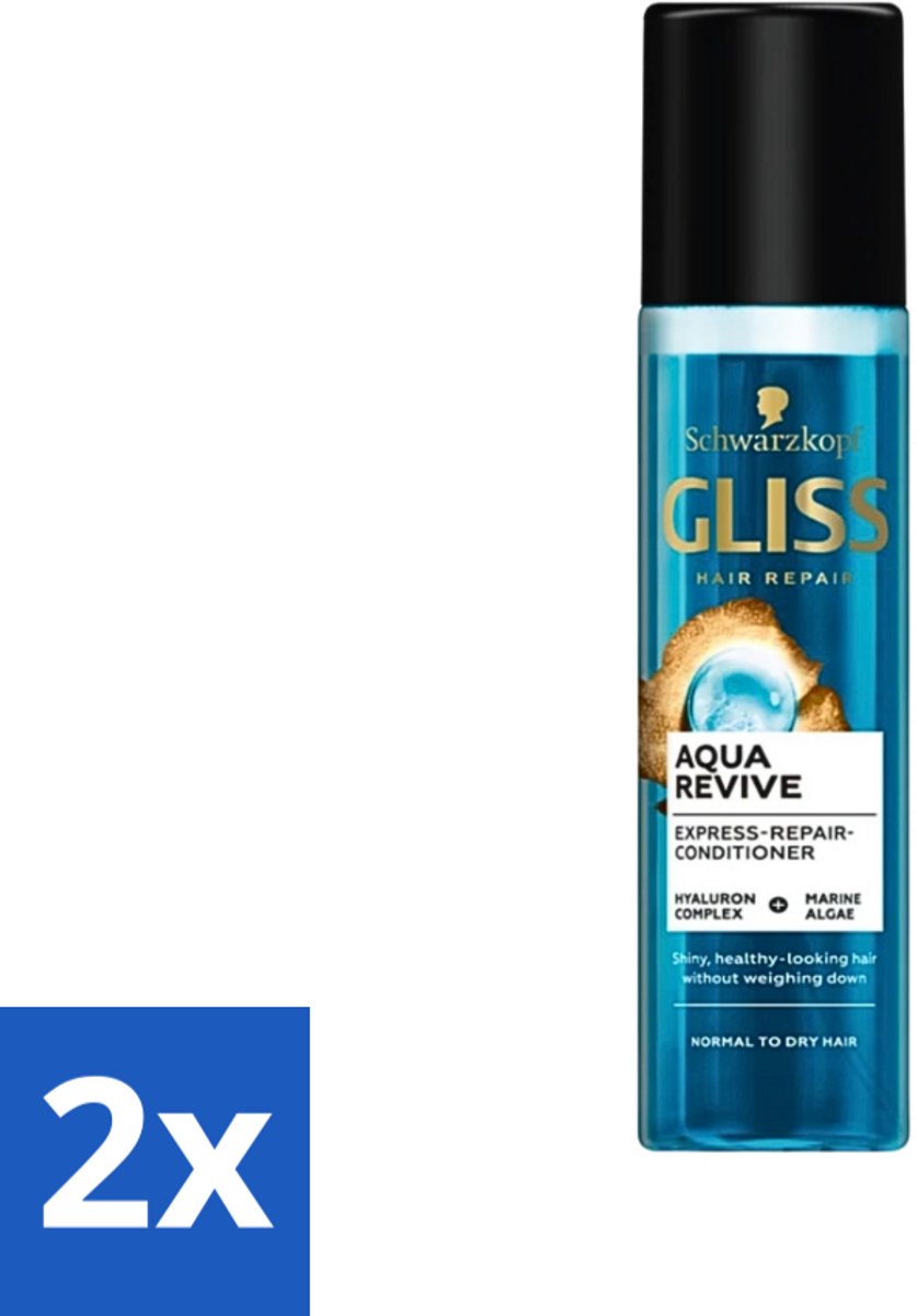 2 x Gliss - Anti-Klit Spray Aqua Revive - Voor Hydraterend en Makkelijk Doorkambaar Haar - 200 ml - Glans Spray - Anti-Klit Spray - Hydratatie Haar - Droog Haar - Haar Verzorging