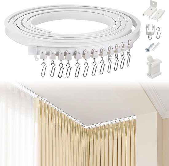 JeiibrZui Tringle à rideaux extensible 3 pièces 2 mètres, séparateur de pièce en PVC flexible, rail de rideau de plafond sans perçage