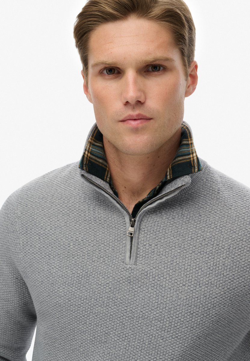 Superdry Katoenen trui met halve rits en textuur Heren Sweaters Grijs