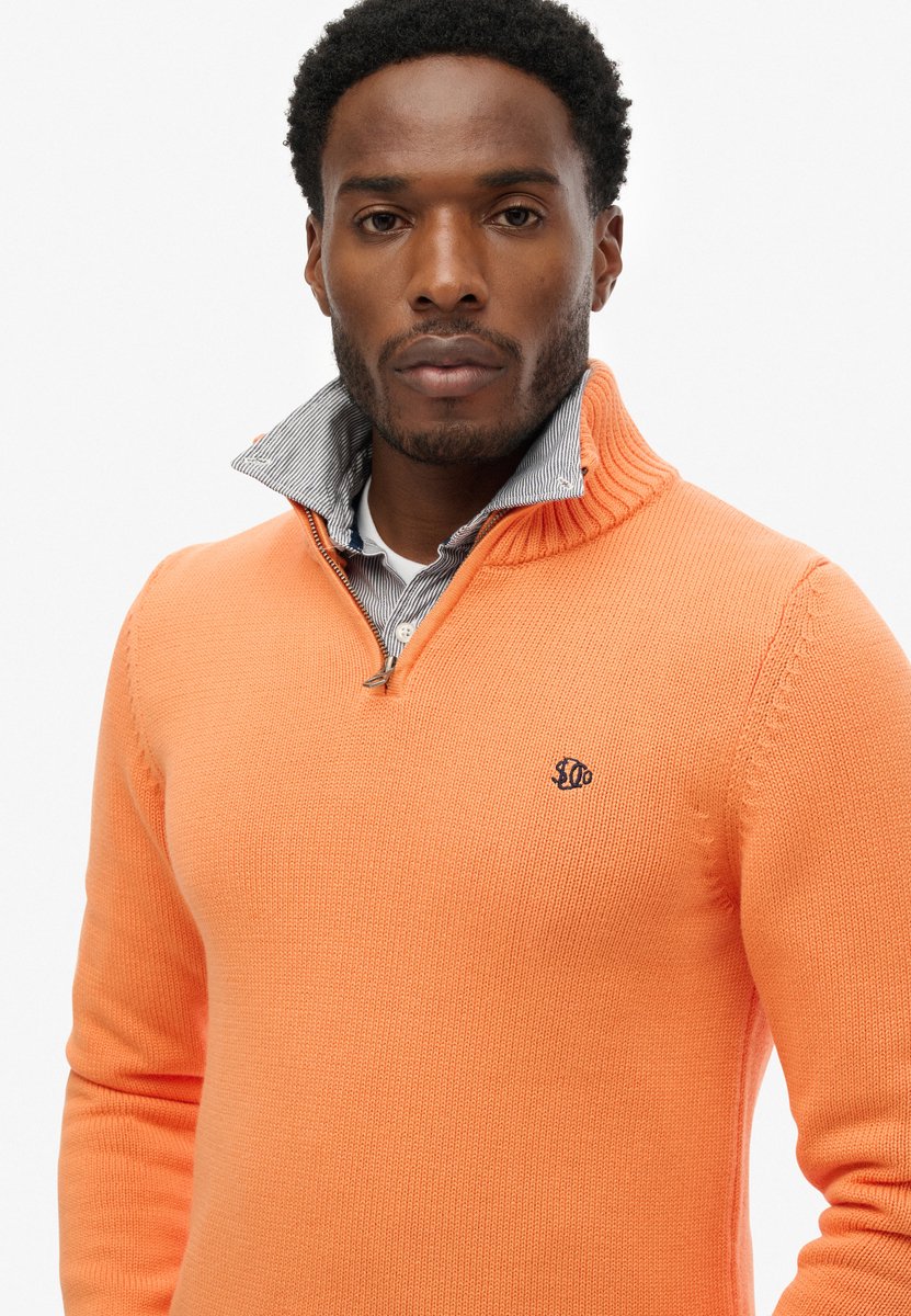 Katoenen Trui Met Halve Rits Washed Tangerine
