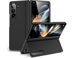 Hoesje Geschikt voor Samsung Galaxy Z Fold 6 - Polycarbonaat - Krasbestendig - Met inklapbare standaard - Back Cover Hoesje - Zwart