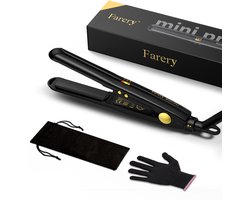 Farery - Mini Haarglijder voor Kort Haar - Kompakte Haarglijders met Turmalien-Keramiek - Reizende Mini Haarglijders met Hoesje - Automatisch Uitschakelen - Dubbele Spanning - Instelbare Temperatuur, Zwart