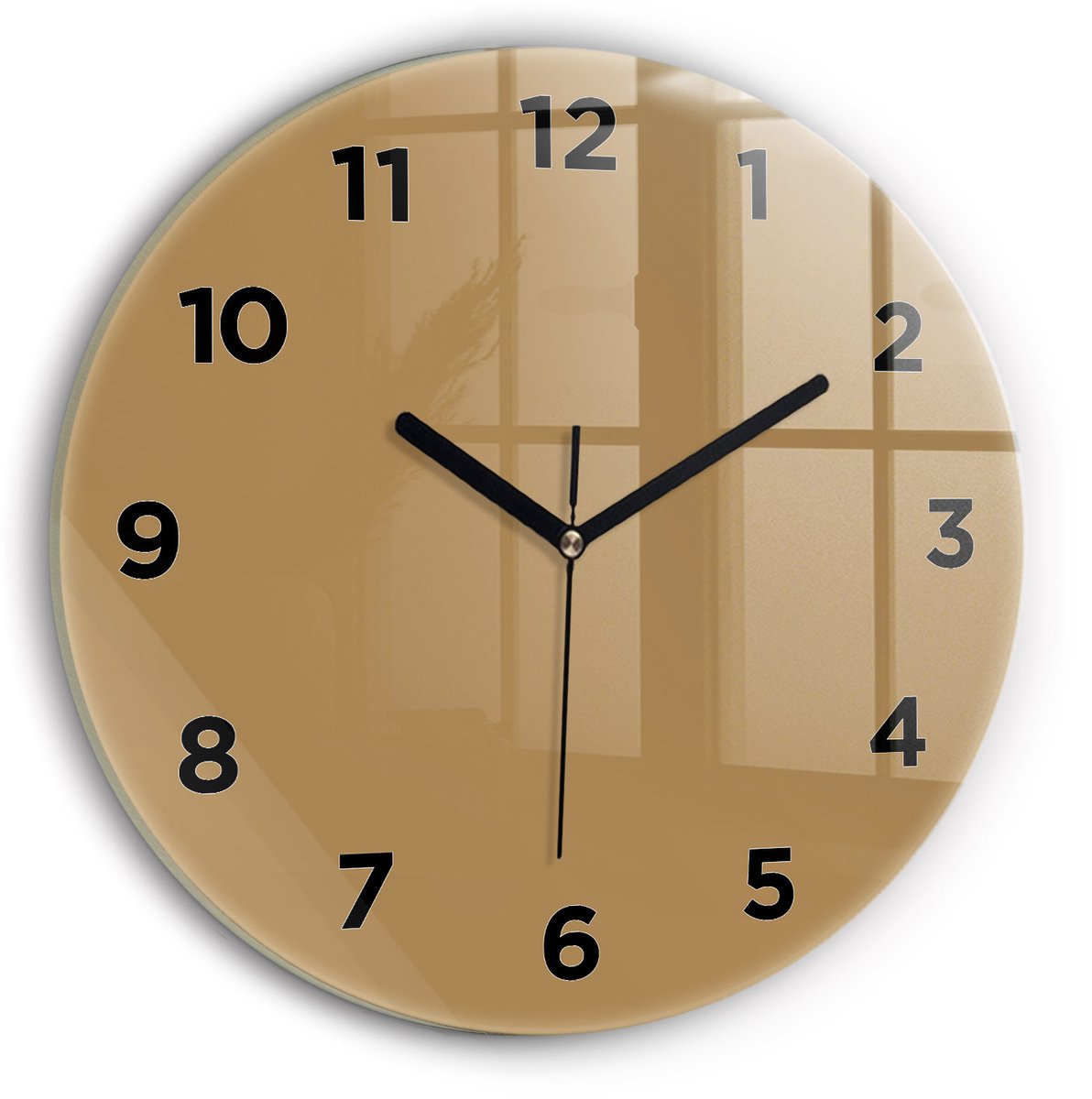Wallfluent Wandklok - Beige Ronde Glazen Wandklok - 30 cm x 30 cm - Beige Wandklok - Zwarte Handen - Wandklok Met Cijfers - Wandklok voor in de Keuken - Ronde Glas Klok - Scandinavisch Wandklok - Ronde Glazen Klok