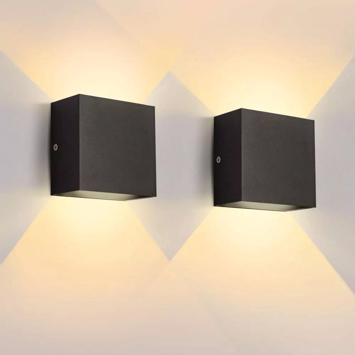 Moderne LED-Wandlamp voor Binnen - 6W - Wandlamp - Boven- en Onderverlichting - Aluminium - Geschikt voor Binnen- en Buitengebruik - Warm Wit Licht - Zwart - 2 Stucks