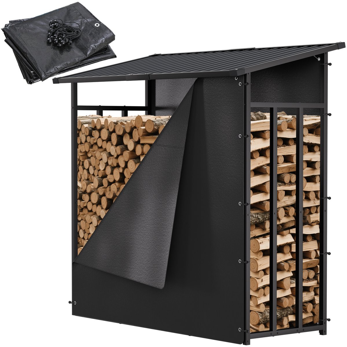 Brandhoutkar voor buiten 185 x 70 x 185 cm Gegalvaniseerd staal Met beschermzeilen aan de voor en achterkant