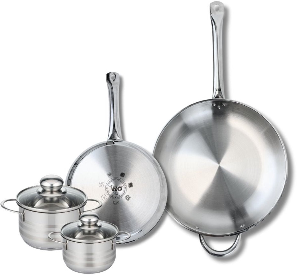 Set van 2 Koekenpannen 24 en 32 cm en 2 kookpotten 12 en 14 cm Elo Profi Brillant