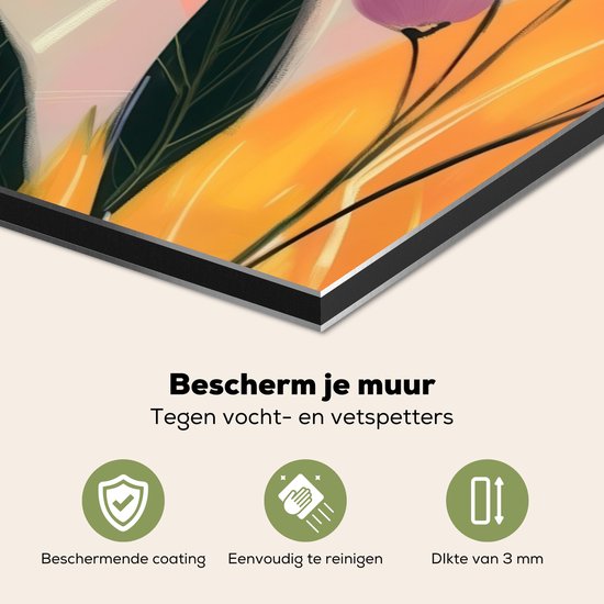 Spatscherm keuken 80x40 cm - Kookplaat achterwand Vrouw - Bloemen - Pastel - Muurbeschermer - Spatwand fornuis - Hoogwaardig aluminium