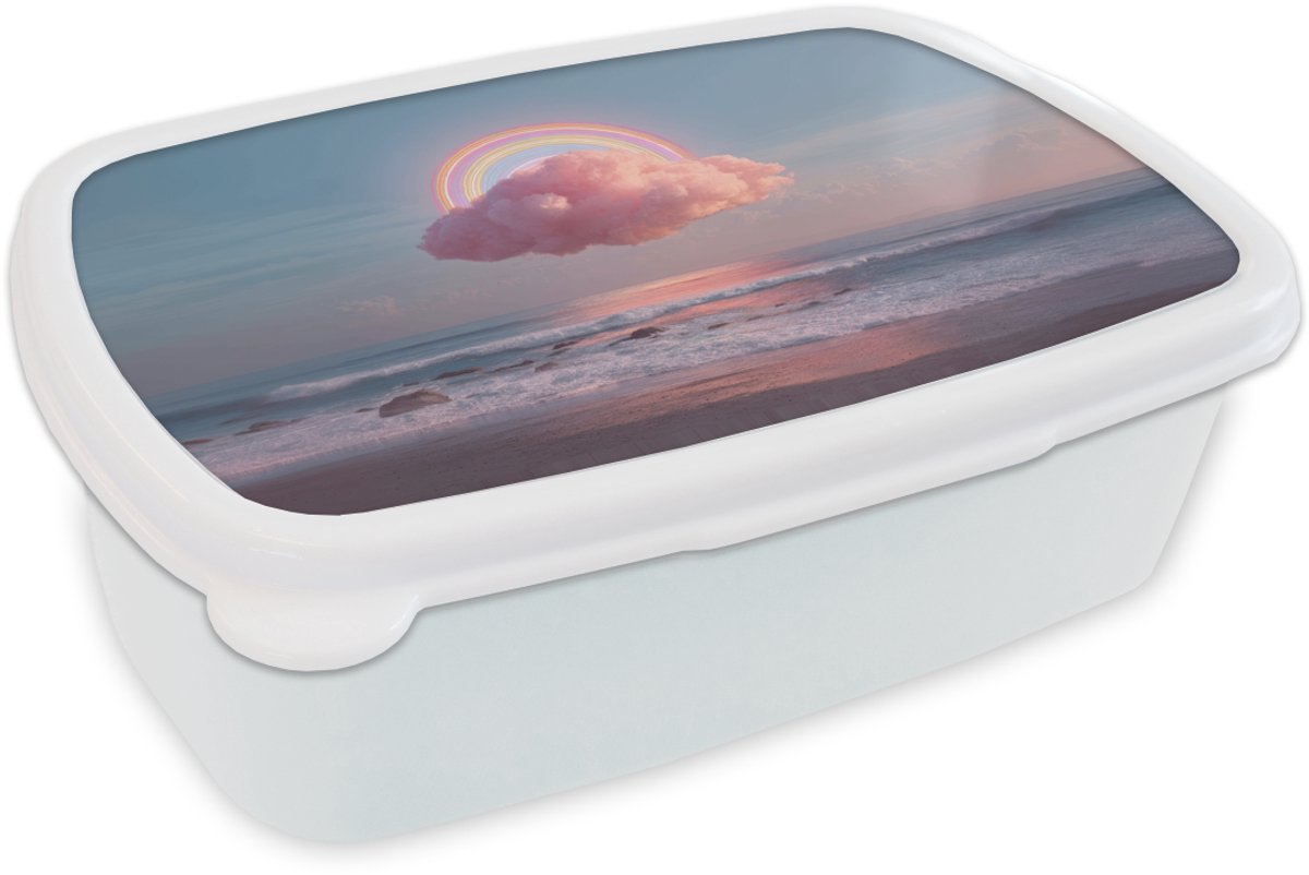 Broodtrommel Wit - Lunchbox Wolk - Regenboog - Zee - Brooddoos 18x12x6 cm - Brood lunch box - Broodtrommels voor kinderen en volwassenen