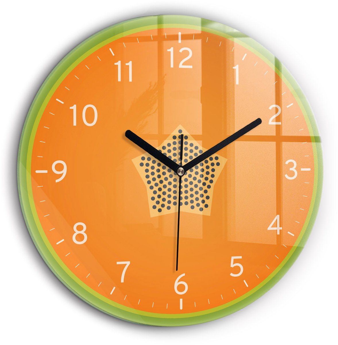 Wallfluent Wandklok - Papajafruit Klok met Print - 60 cm x 60 cm - Oranje Wandklok - Zwarte Handen - Wandklok zonder cijfers - Wandklok Glas Woonkamer - Decoratieve Wandklok - Design Wandklok - Unieke Wandklok