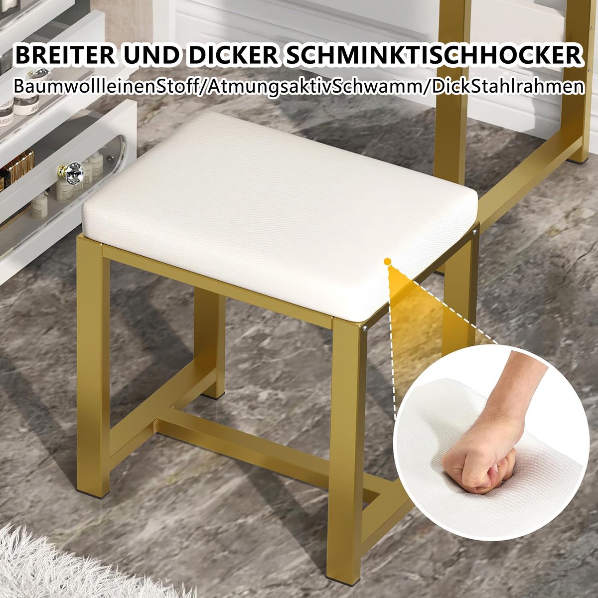 TUKAILAI Witte hoek gebogen kaptafel make-up bureau met 5 lades 3 spiegel en kruk make-up kaptafel