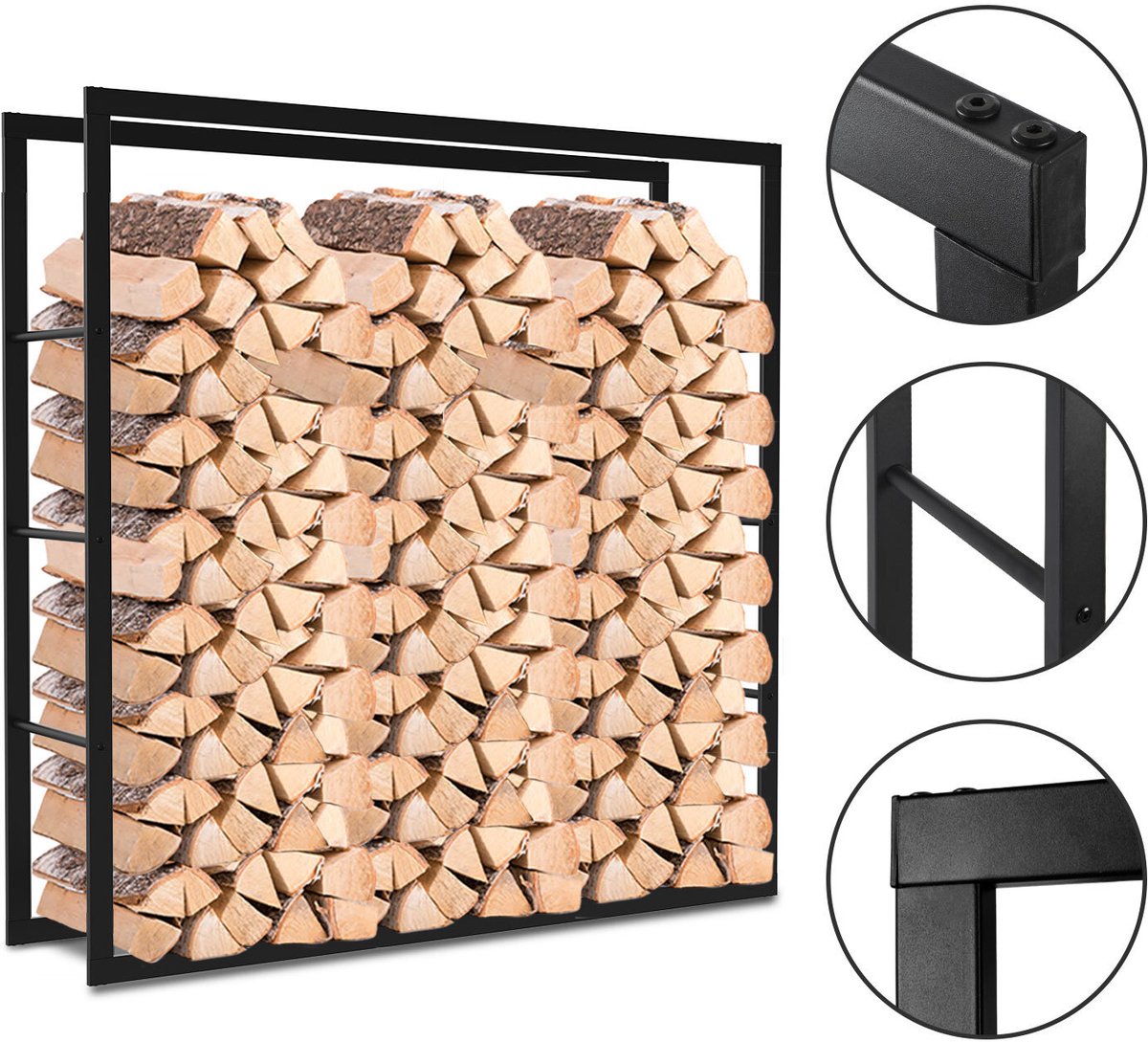 Houtbrander binnen/buiten 100 x 25 x 100 cm zwart metaal Houtbrander Easy Installation