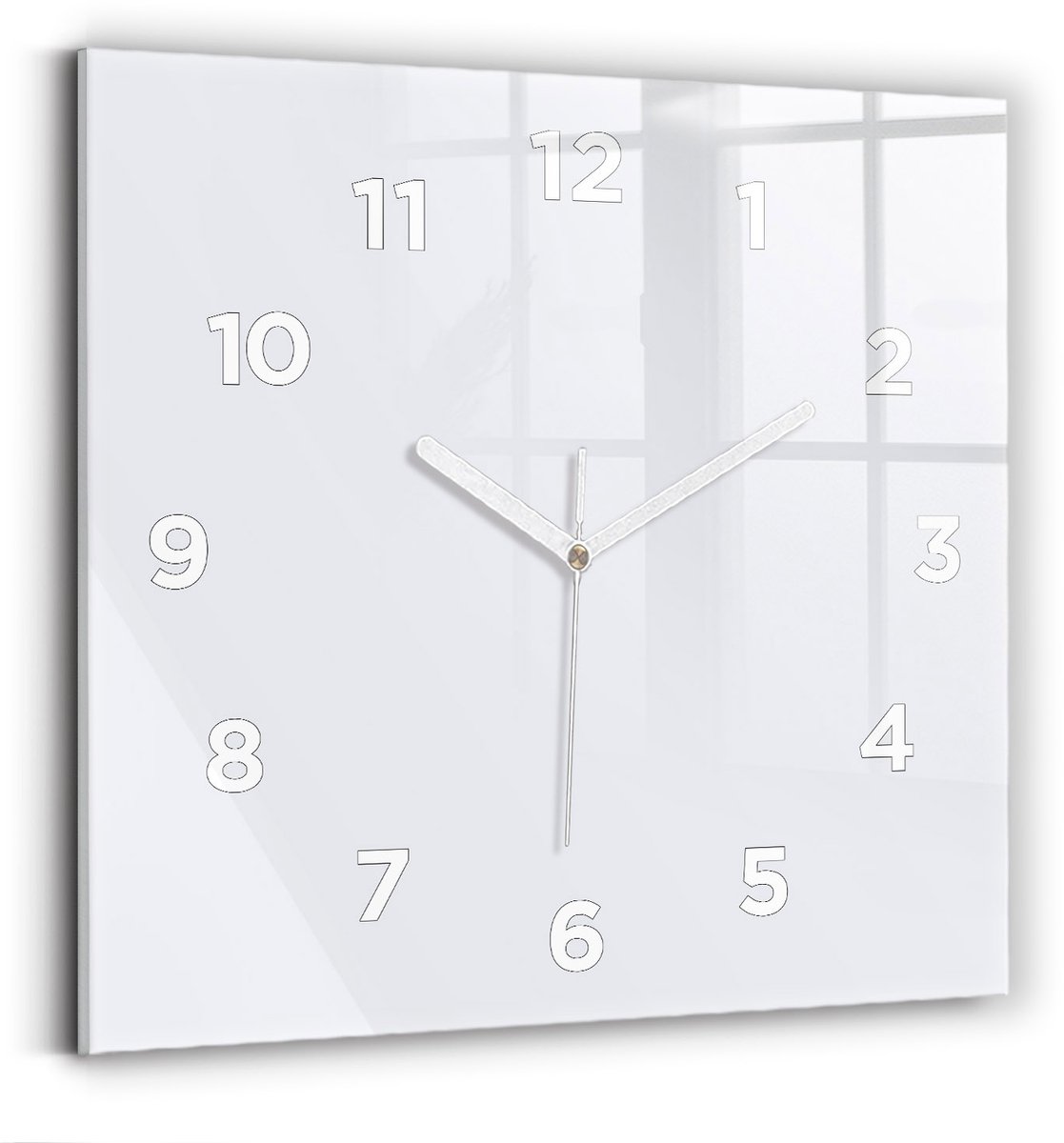 Wallfluent Wandklok - Wit Vierkante Glazen Wandklok - 30 cm x 30 cm - Wit Wandklok - Witte Handen - Wandklok Met Cijfers - Kinder Wandklok Glas - Vierkante Glas Klok - Scandinavisch Wandklok - Vierkante Glazen Klok
