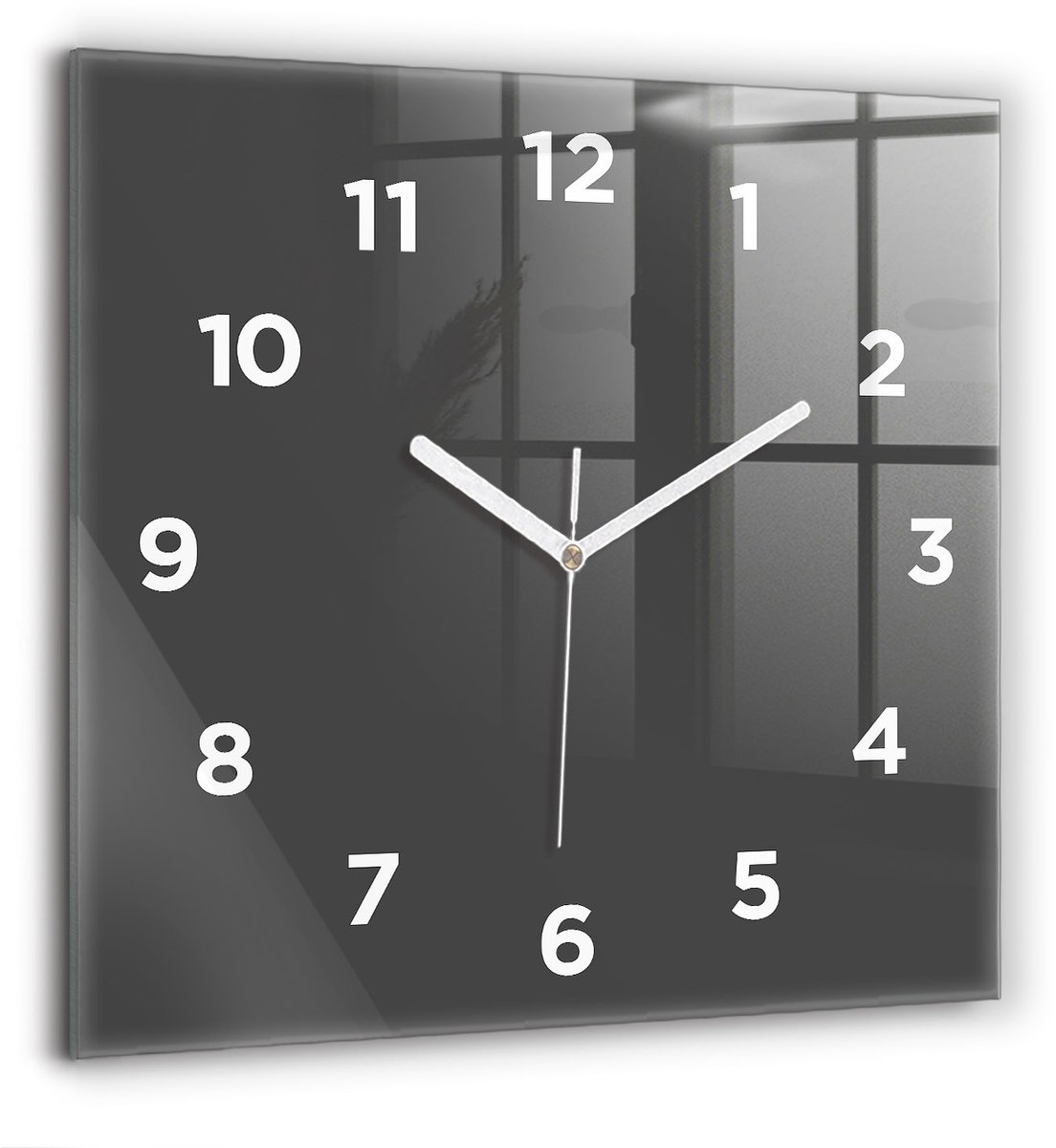 Wallfluent Wandklok - Grijs Vierkante Glas Klok - 60 cm x 60 cm - Grijs Wandklok - Witte Handen - Wandklok Met Cijfers - Stille Wandklok Slaapkamer - Vierkante Glazen Klok - Minimalistisch Wandklok - Vierkante Glazen Wandklok