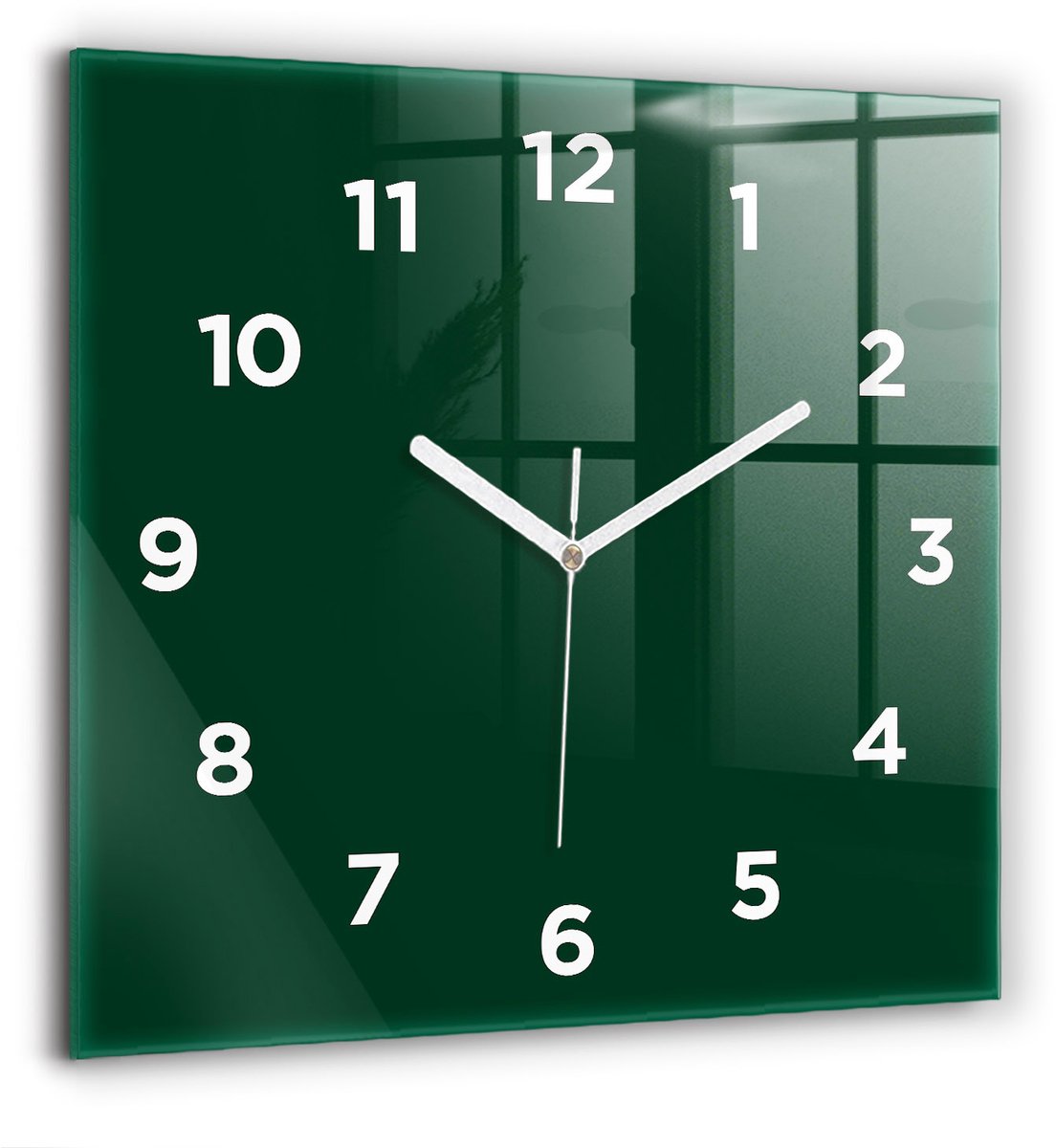 Wallfluent Wandklok - Groente Vierkante Glazen Wandklok - 60 cm x 60 cm - Groente Wandklok - Witte Handen - Wandklok Met Cijfers - Wandklok voor in de Keuken - Vierkante Glas Klok - Scandinavisch Wandklok - Vierkante Glazen Klok