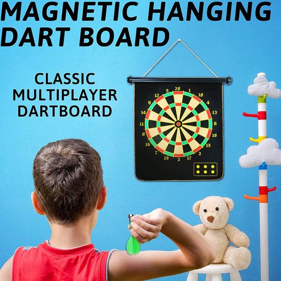 Daity 1 Set - Magnetic Dartboard - Double-Sided Board Set with 6 Darts - Hanging Roller Safety Dartboard for Indoor and Outdoor Family Games - Suitable for Boys Toys Kids Gifts（17 inch） — afbeelding 4