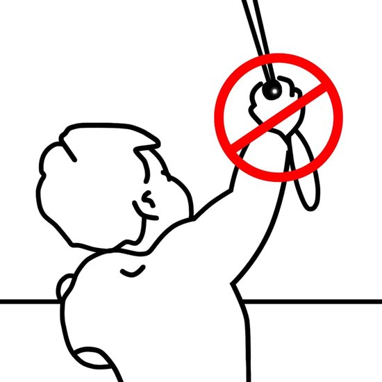 Illustratie van een verbod op het gebruik van het trekkoord door kinderen.