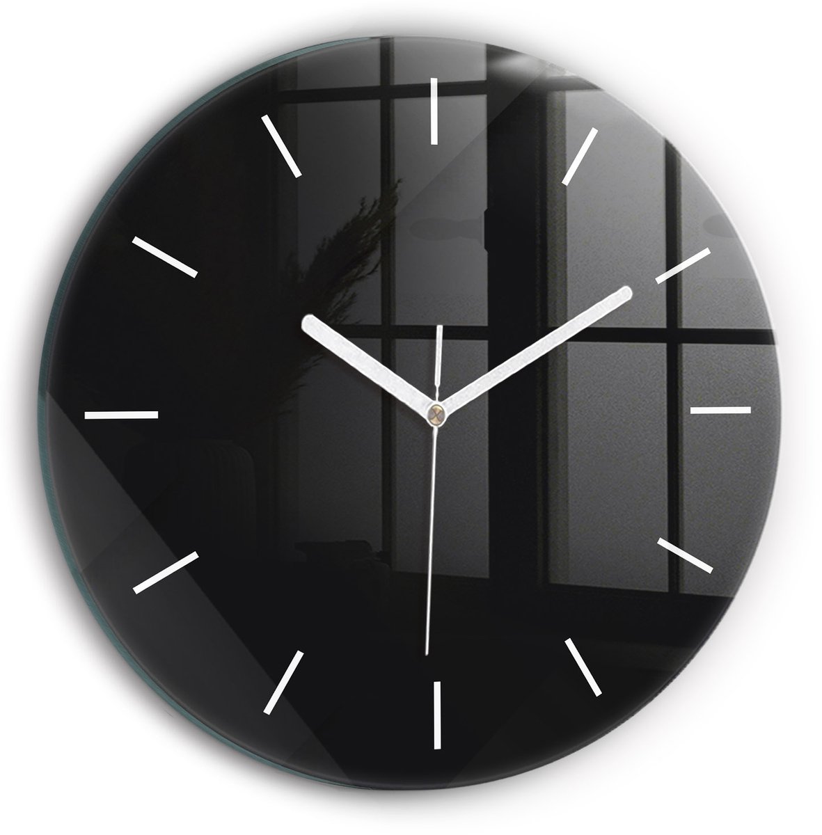Wallfluent Wandklok - Donker muurpatroon Klok als Muurdecoratie - 30 cm x 30 cm - Zwart Wandklok - Witte Handen - Wandklok Zonder Cijfers - Kinder Wandklok Glas - Ronde Glazen Wandklok - Minimalistisch Wandklok - Decoratieve Wandklok