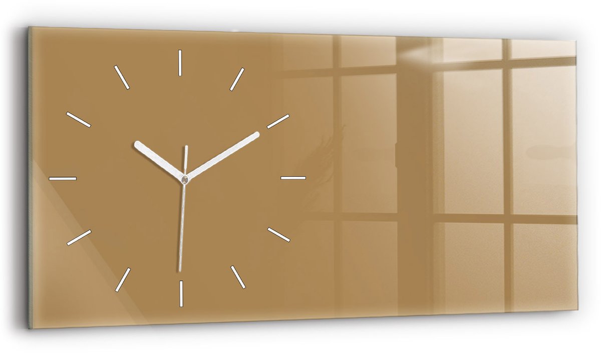 Wallfluent Wandklok - Beige Rechthoekige Glas Klok - 60 cm x 30 cm - Beige Wandklok - Witte Handen - Wandklok Zonder Cijfers - Wandklok voor in de Keuken - Rechthoekige Glazen Wandklok - Scandinavisch Wandklok - Glazen Klok Rechthoekige
