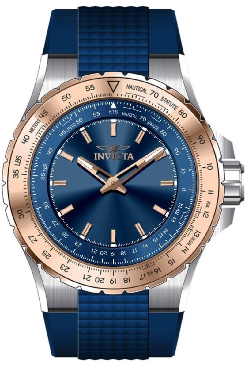 Invicta Aviator 49662 Heren Horloge - Waterdicht - Analoog - Quartz Uurwerk - Roestvrij Staal met blauwe Wijzerplaat - 50mm