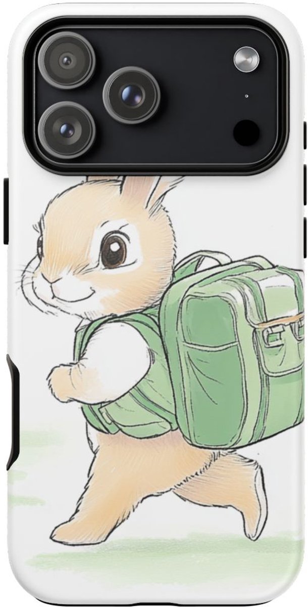 Lief Konijntje met Groene Rugzak – Telefoonhoesje Geschikt voor iPhone 17 Pro Max