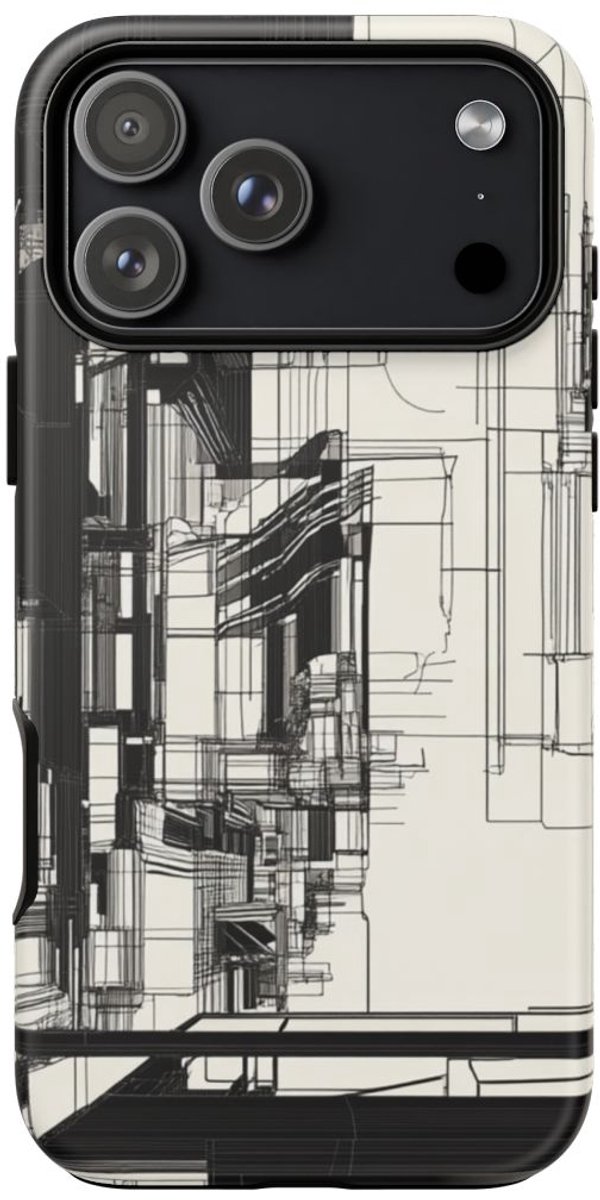 Abstracte Stedelijke Lijntekening – Telefoonhoesje Geschikt voor iPhone 17 Pro Max