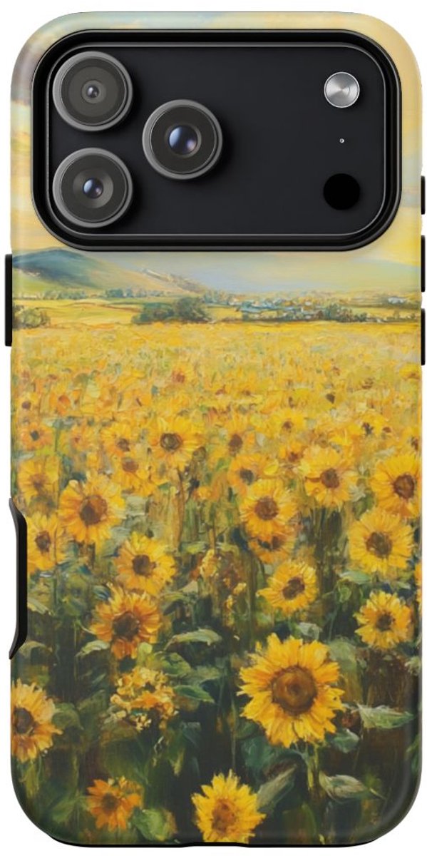 Zonnebloemveld bij Zonsondergang – Telefoonhoesje Geschikt voor iPhone 17 Pro Max