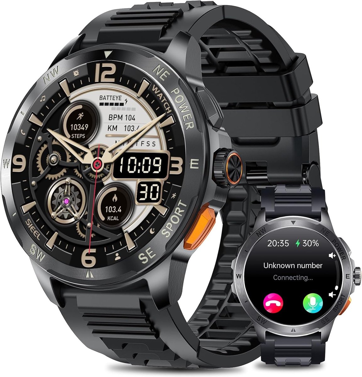 Smartwatch voor heren met AMOLED scherm, hartslagmonitor, SPO2 met 50+ sportmodi
