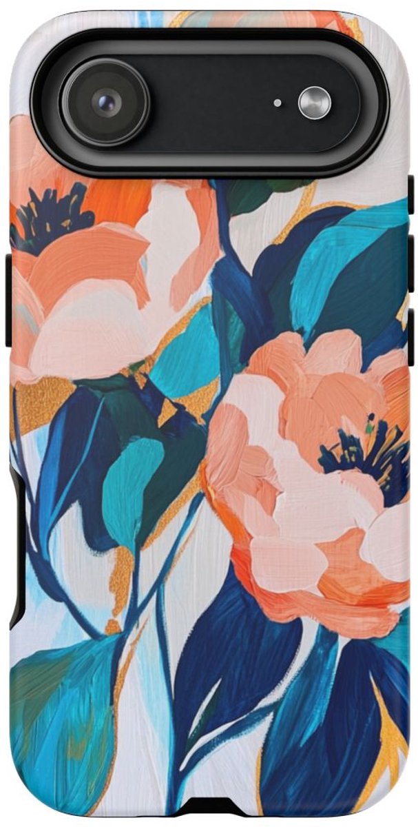 Abstracte Perzikroze en Blauwe Bloemen – Telefoonhoesje Geschikt voor iPhone 17 Air