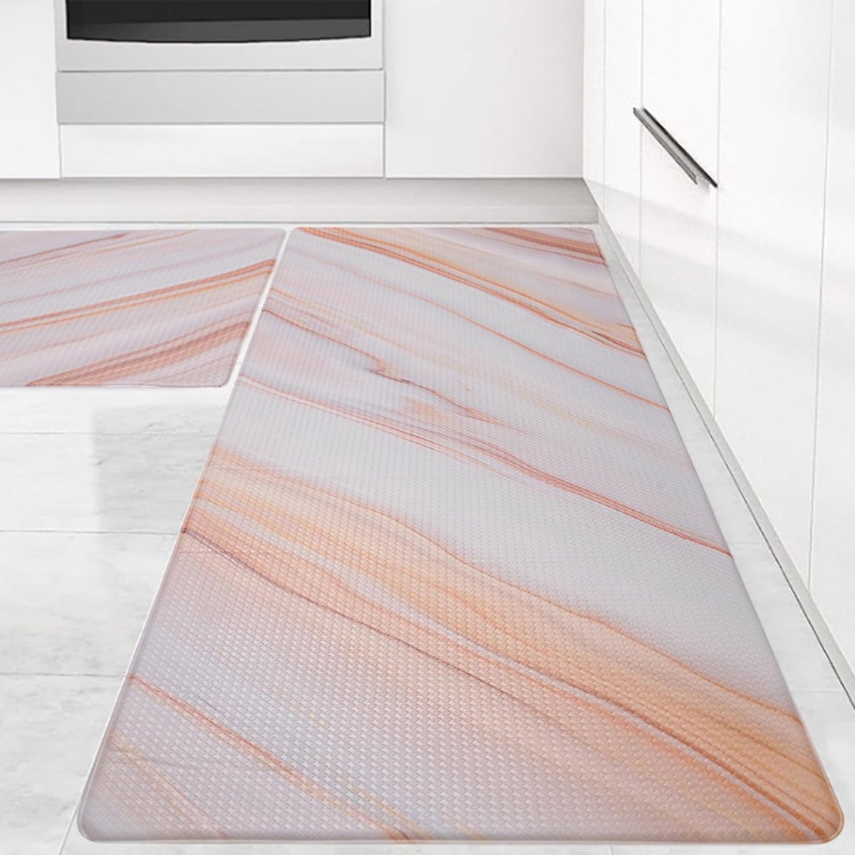 Keukenmatten Set 2 Stuks – Antivermoeidheid Tapijten – Waterdicht PVC Antislip Keukenmat –