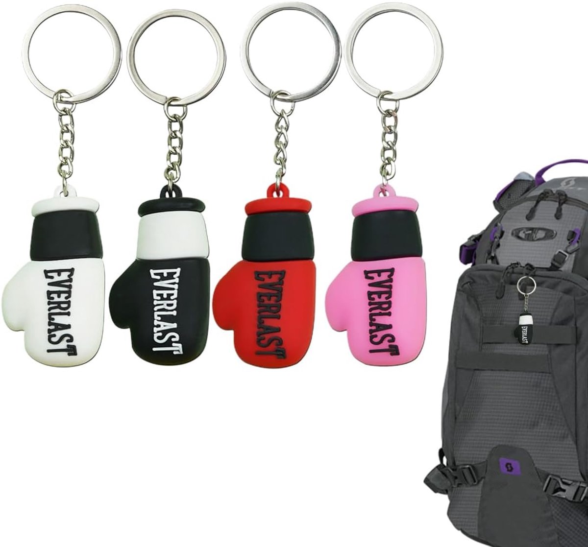 Mini sleutelhangers met bokshandschoenen - Set van 4 (rood, zwart, wit, roze)