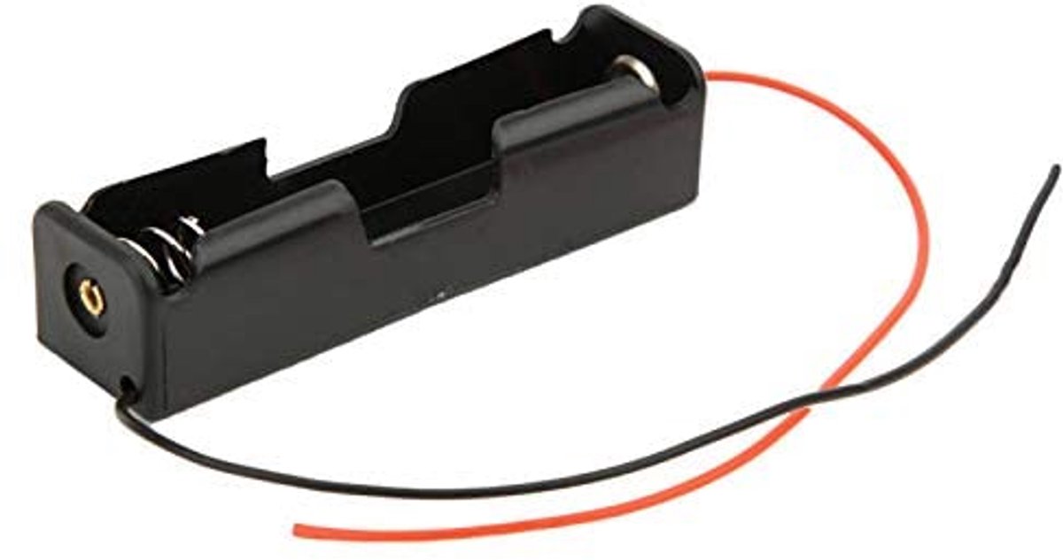 Compact single-slot low loss battery case for 18650 battery with 2 lead wires